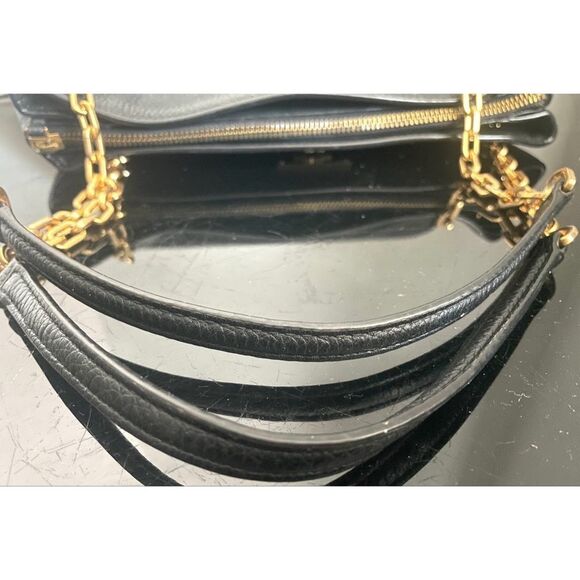 Tory Burch Medium Shoulder Chain Bag Black Leather Handbag with Gold Accents - Picture 11 of 14